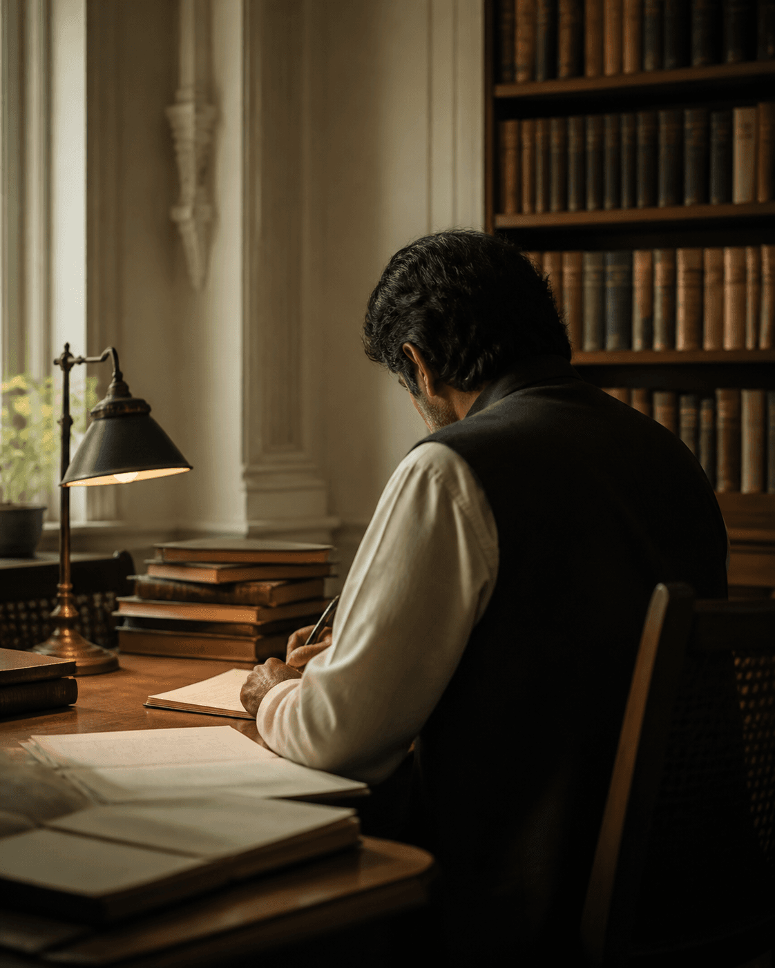 Editorial study scene representing academic writing